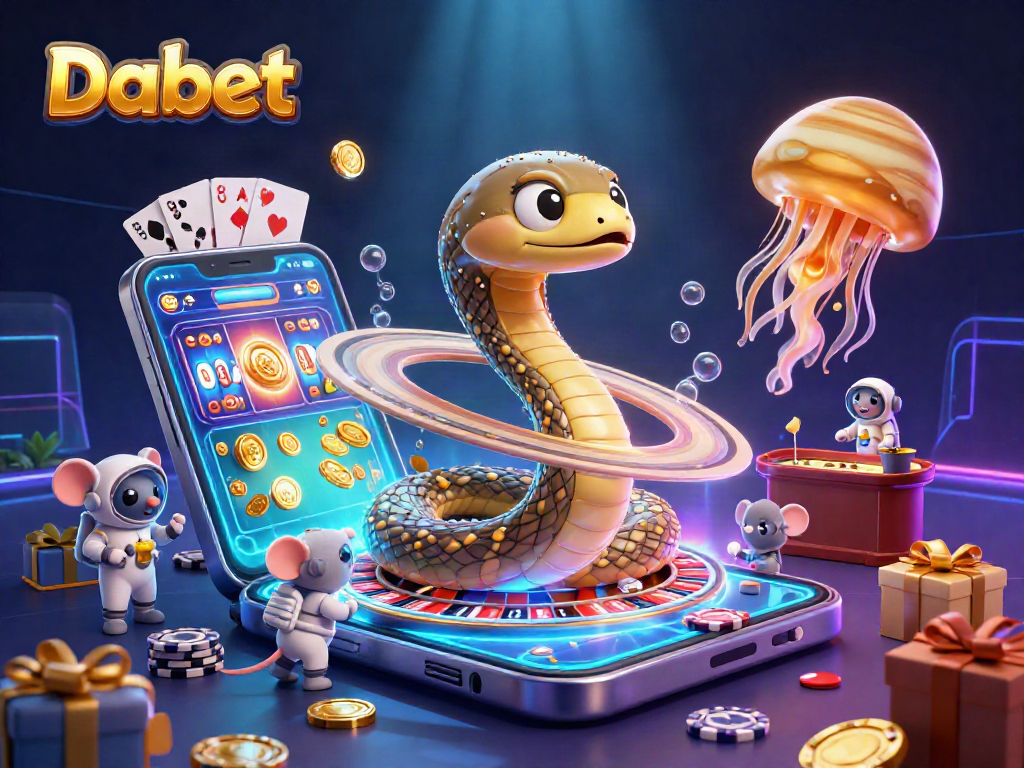 Dabet revolutionizes gameplay with a cosmic casino scene filled with vibrant games and betting action.
