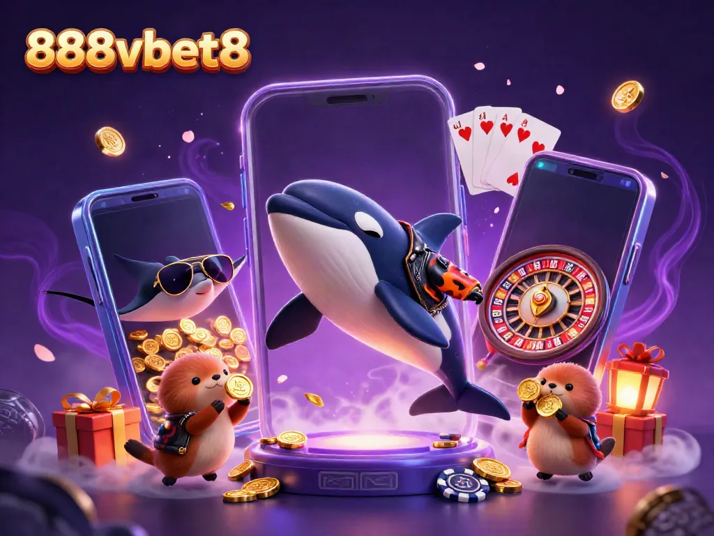 Experience the thrill of 888vbet8 with a vibrant scene of winning characters and gaming elements.