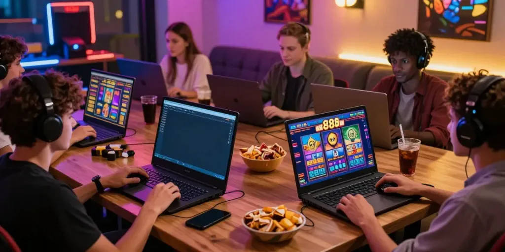 Players engaged in exciting slot88 online gaming with vibrant graphics.