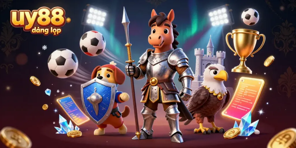 Experience winning fun at uy88 đăng nhập with dynamic sports betting elements in an exciting 3D illustration.