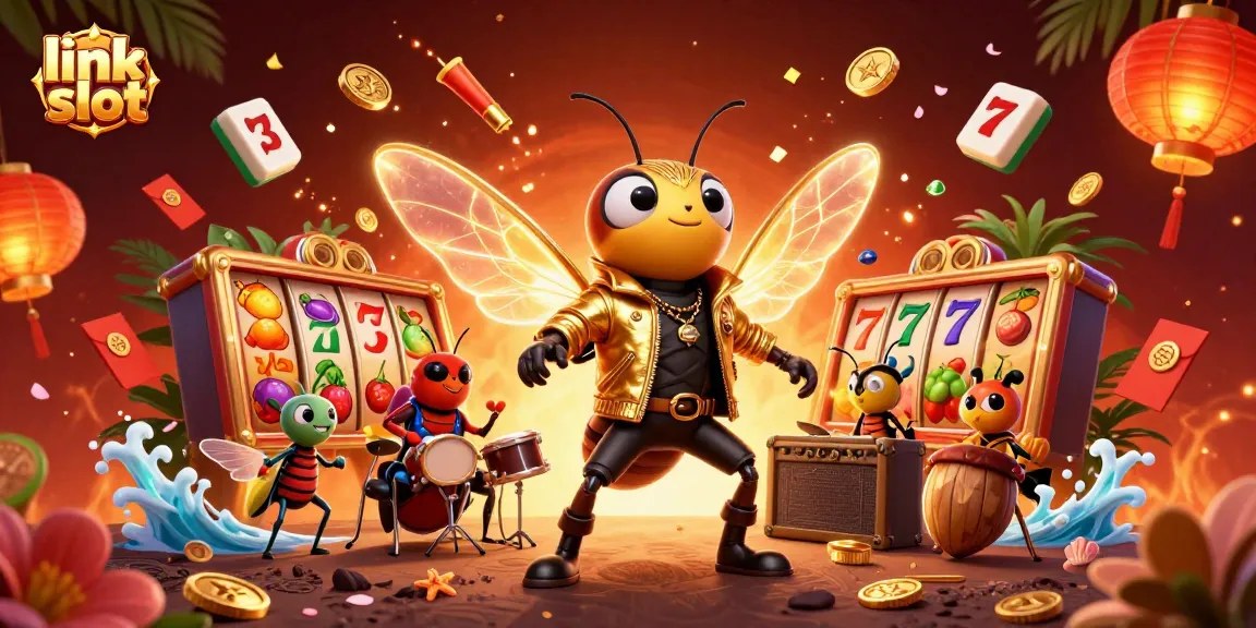 Experience the thrill of the link slot with vibrant characters celebrating in an exciting casino scene.