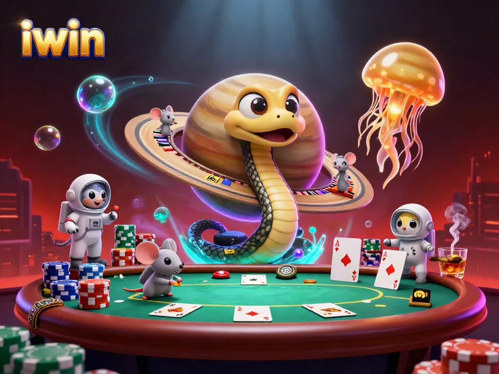 Experience the excitement of iwin with a cosmic roulette game amongst vibrant casino elements.