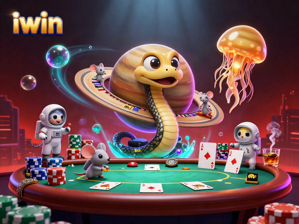 Experience the excitement of iwin with a cosmic roulette game amongst vibrant casino elements.