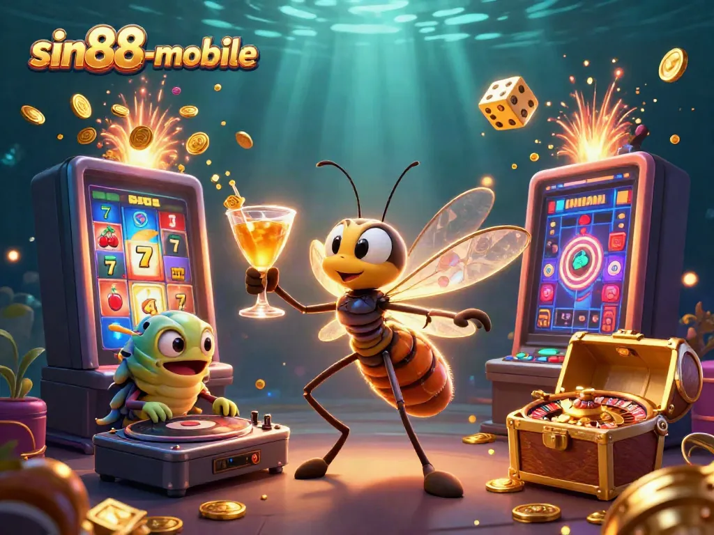 Experience vibrant gaming action with sin88-mobile's casino mascot, dynamic elements, and thrilling visuals.