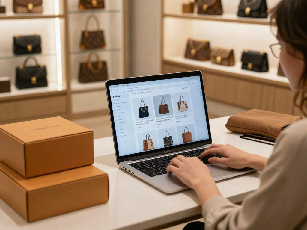 Buy replica bags seamlessly while online shopping in a cozy home workspace.
