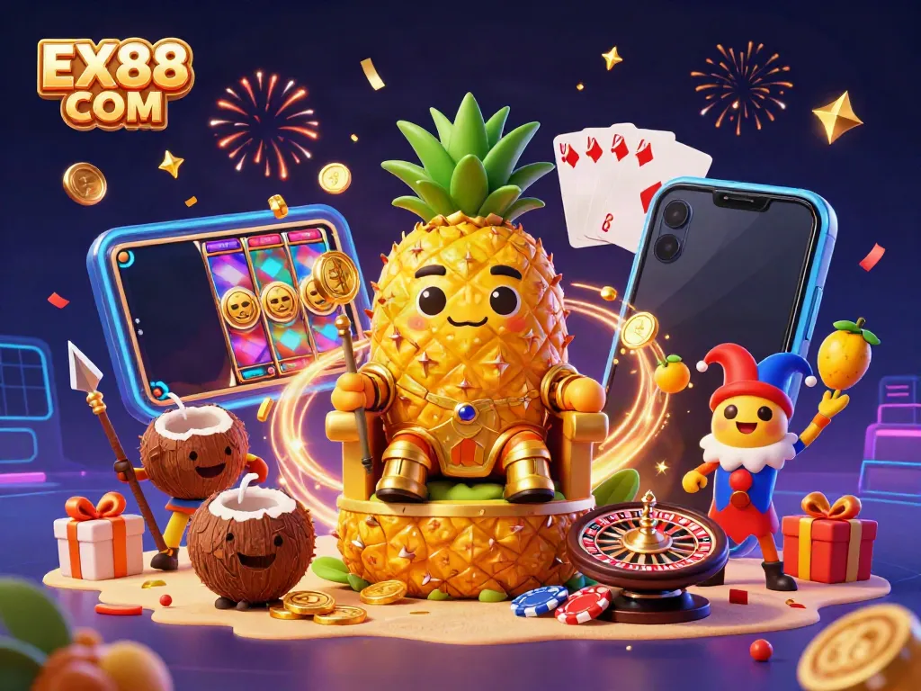 Experience thrilling gaming with EX88 COM's vibrant 3D casino scene depicting excitement and fun.